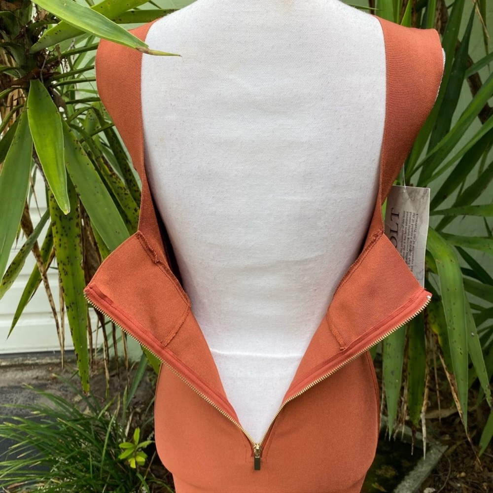 Rusty Burnt Orange Cut Out Bondage Dress - Picture 12 of 13
